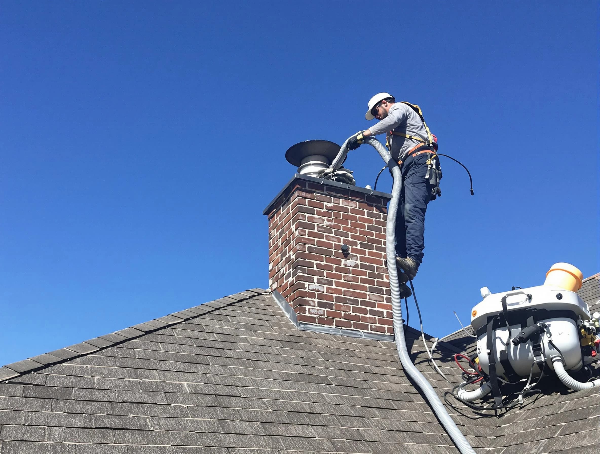 Dedicated East Brunswick Chimney Sweep team member cleaning a chimney in East Brunswick, NJ